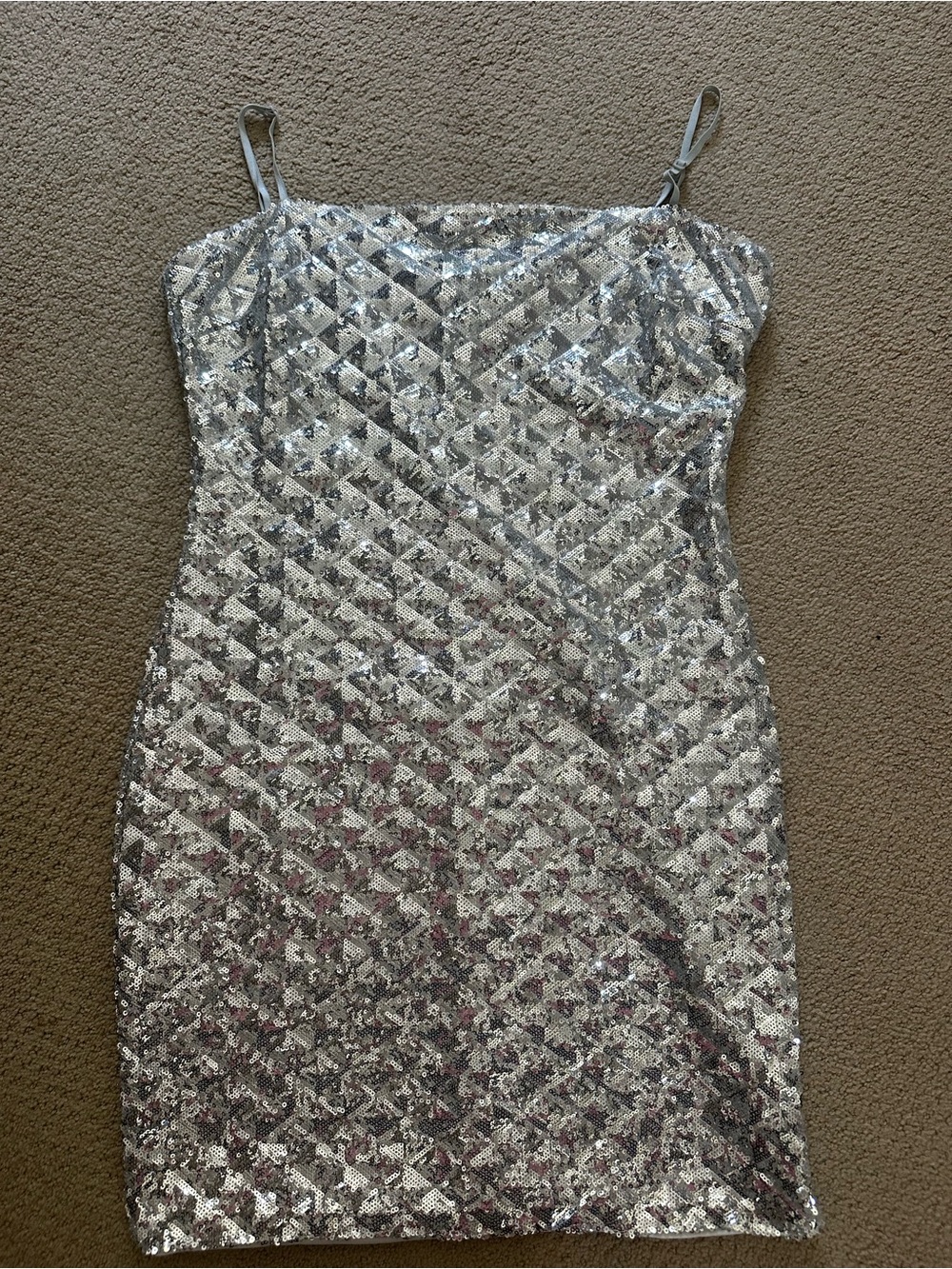 Lulu's Silver Sequin Mini Dress with Spaghetti Straps
